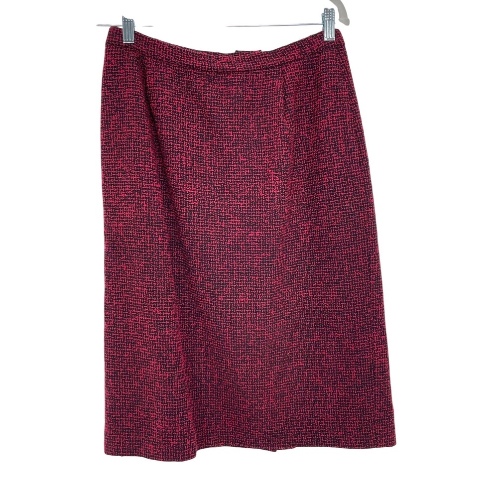 Pendleton Women's Red Black Wool Blend Marled Knit Tweed Pencil Skirt Size 10